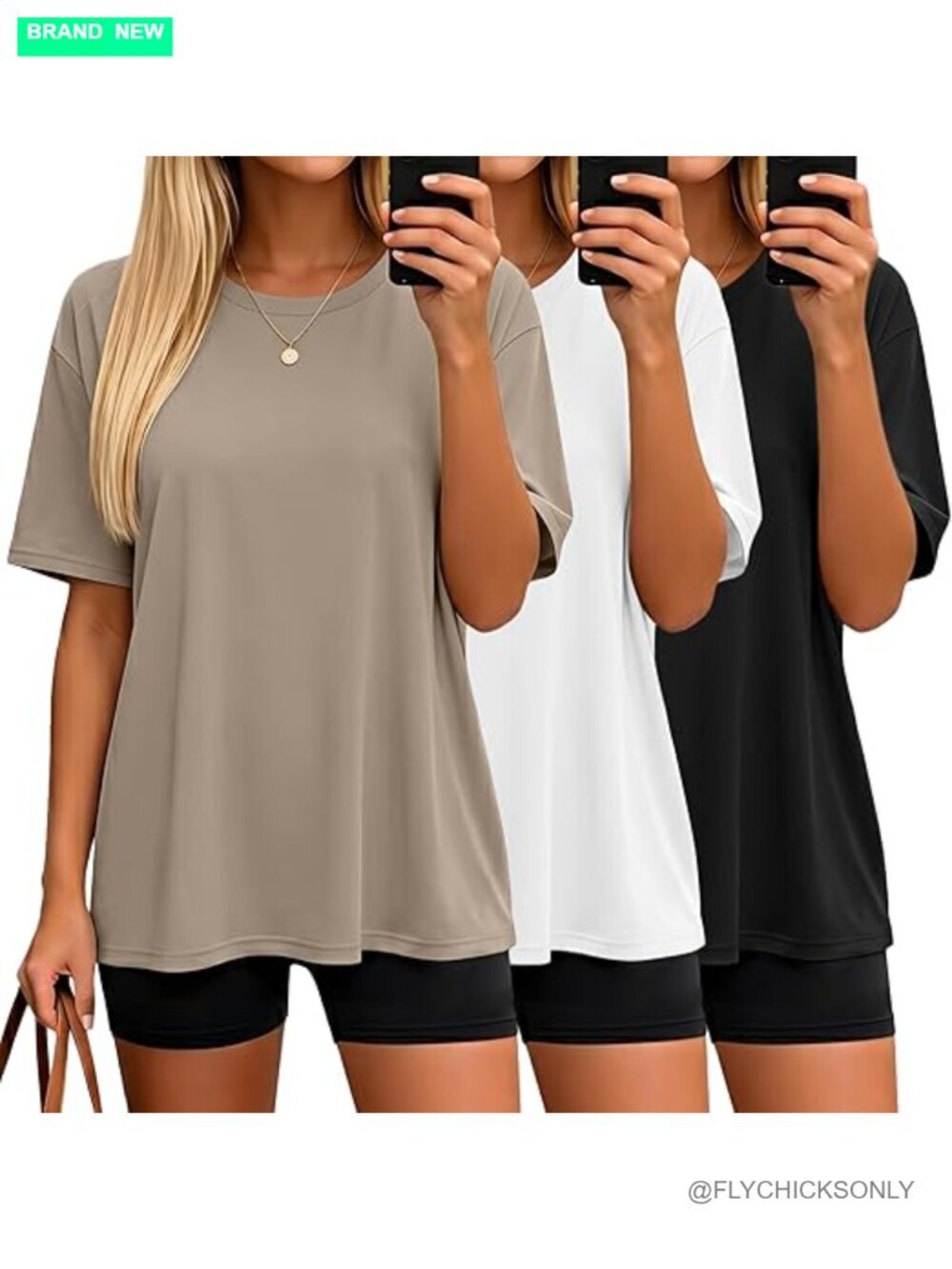 Oversized T-Shirts 3 Pack Crew Neck Loose Fit Plus Size Workout Tees